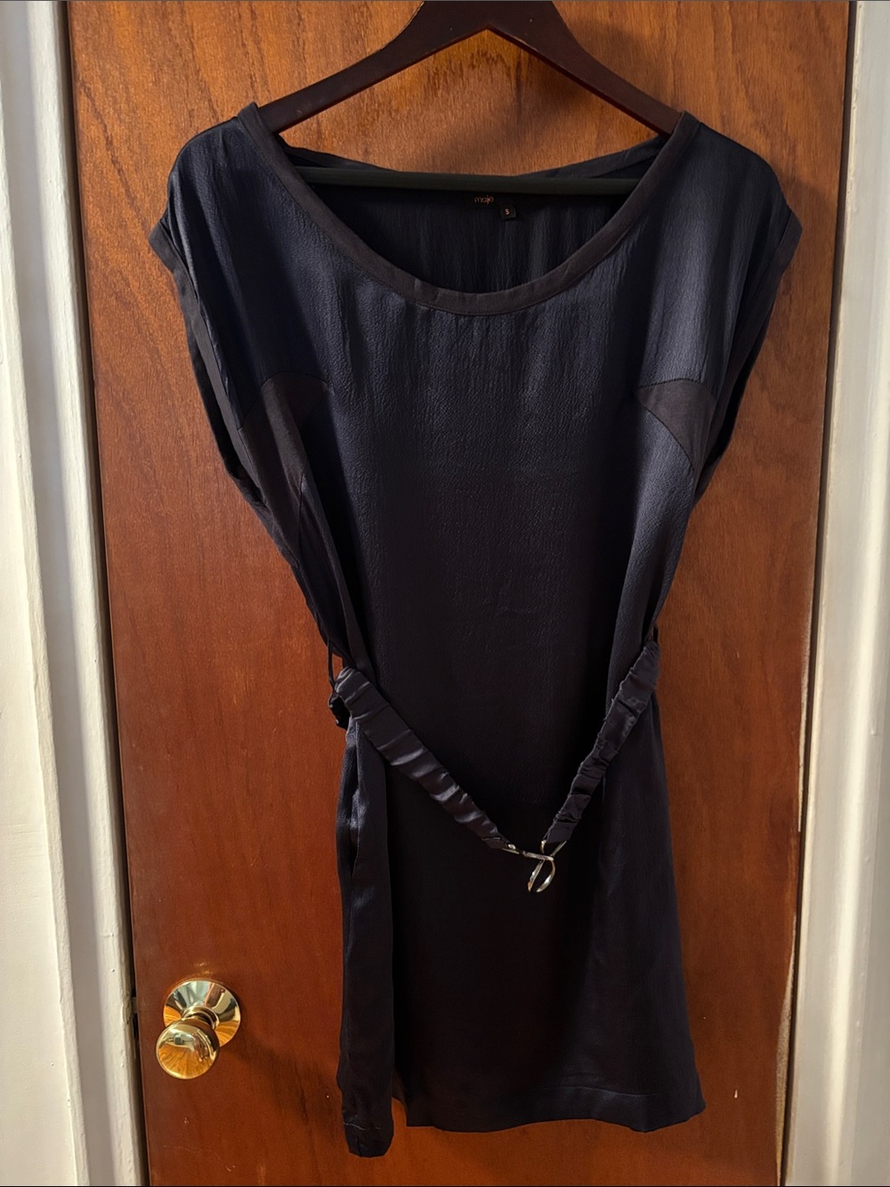 Maje Black Short-Sleeve Belted Mini Dress